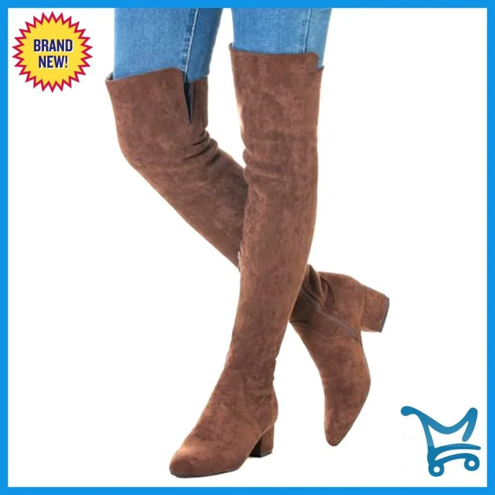 Women's Over the Knee Boots Suede Block Heel Chunky Winter Pointed Toe
